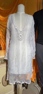 Bondi Silk beaded Embroidered Crystals kaftan swim size SM long sleeve - Picture 1 of 4