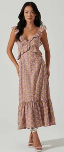 ASTR The Label Dress Womens Size XS Multicolor Olivette Floral Midi Ruffle NWT - Picture 1 of 14