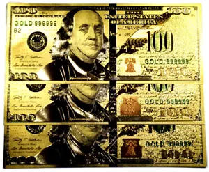 (5) NEW STYLE 999999 24K GOLD $100 BILL US BANKNOTES IN PROTECTIVE SLEEVES - Picture 1 of 4