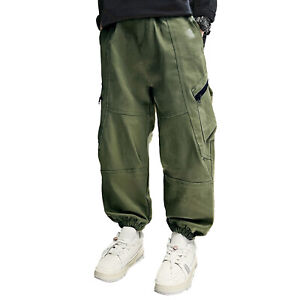 Kids Boys Cargo Pants Elastic Waistband Trousers Athletic Sweatpants Loose