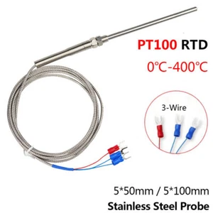 PT100 RTD Temperature Sensor Resistance Thermometer 3-Wire 400℃ Probe 5*50/100mm - Picture 1 of 8