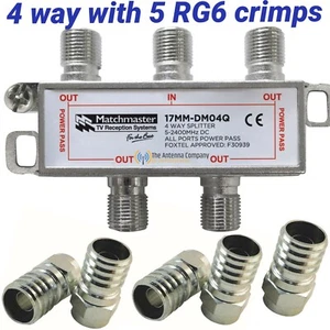  tv antenna splitter industry standard 4 way quality f type with 5 x RG6 crimps. - Picture 1 of 2