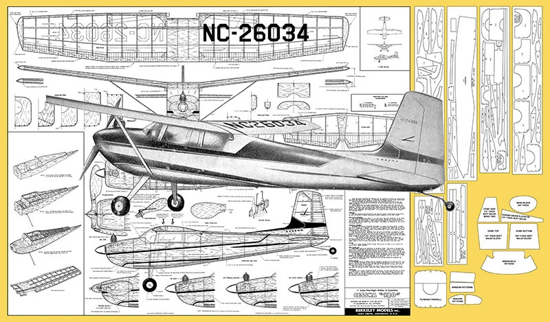 Berkeley Model Airplane Plans (UC/FF/RP): Cessna 180 36" 1/12 Scale .035-.099 - Image 1 of 1