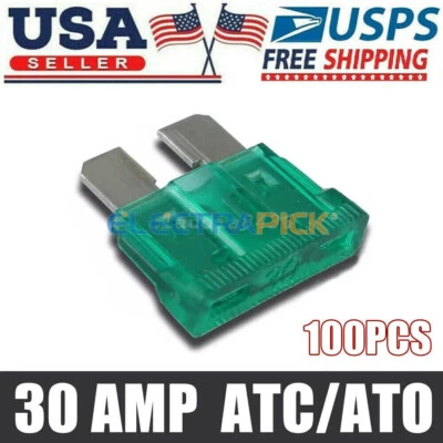 100 Pack 30 AMP ATC/ATO STANDARD Regular FUSE BLADE 30A CAR TRUCK BOAT MARINE RV - Image 1 of 4