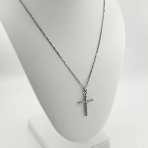 Italian 18 Inch 10k White Gold Cross Pendant Necklace God Lord Jesus Religious - Picture 1 of 10