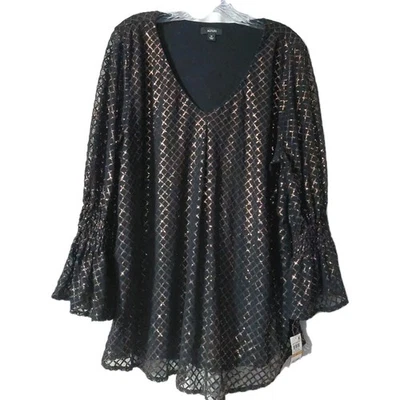Camisa Alfani Mujer Talla 3X Negra Metálica Tono Dorado Superposición Nueva Con Etiquetas Foto 1 de 4