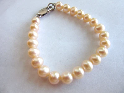 Pulsera de perlas 925 8 mm de ancho color crema - 7,5" de largo Foto 1 de 4