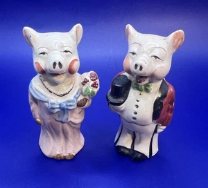 Coctelera de sal y pimienta antropomórfica de cerdo de cerámica de colección Japón - Imagen 1 de 5
