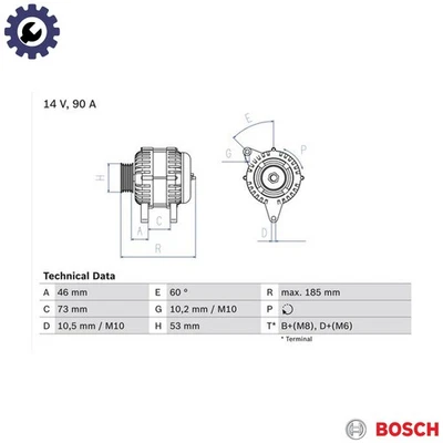 ALTERNATOR 0 986 040 380 FOR BMW 5/E34 Z3/Roadster/E36 M42B18 M43B18 1.8L 4cyl - Image 1 of 4