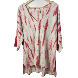 XCVI Top Womens XL ISLA High Lo Red Tie Dye Tunic Slub Knit Beachy Lagen Coastal - Picture 1 of 5