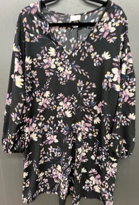 Ava & Viv Tunic Top 2X Black Pink Floral Stretch Casual Comfort Boho Blouse - Image 1 of 4