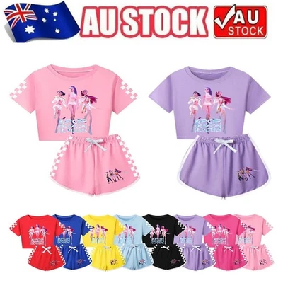 Girls KPop Demon Hunters Tracksuit Cosplay Costume Crop Top Tee+Shorts Sets Gift - image 1 of 4