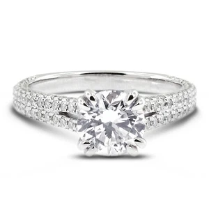 3 3/4 Carat D SI1 Round Cut Natural Certified Diamonds 18k Gold Engagement Ring - Picture 1 of 10