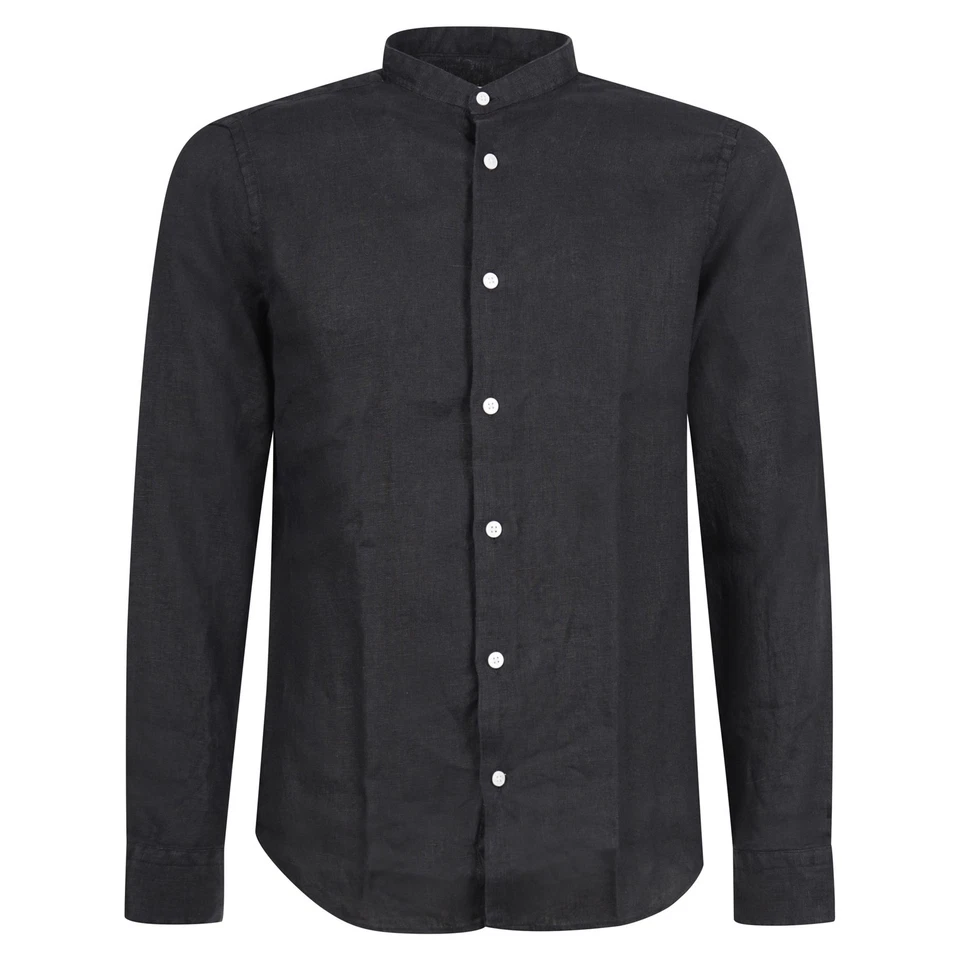 Lavorazione Sartoriale - Camicia nera coreana in lino slim fit per uomo - Immagine 1 di 1