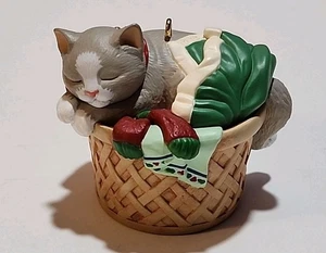 Vtg 1998 Hallmark Keepsake Ornament "Cat Naps" Cat in Laundry Basket #5 - Picture 1 of 9