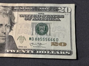 2013 $20 Dollar Bill Fancy Serial Number Trinary Note MD (88555666) D Triple 6 - Picture 1 of 4