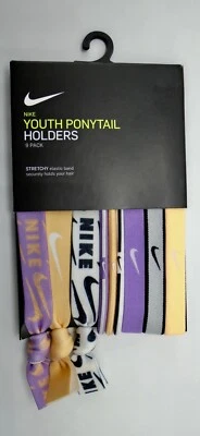 Nike Youth Printed Mixed Ponytail Holders 9 Pack Orange Chalk/Black/Violet - Image 1 of 2