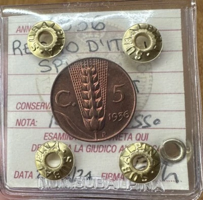 Coin Kingdom D' Italy 5 Cent Spiga 1936 Copper Red Sealed FDC Subalpina - Image 1 of 3