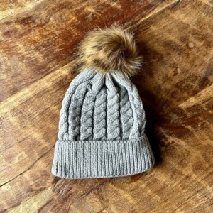 Baby Winter Knit Crochet Beanie Single Pom Pom One Size - Grey - Picture 1 of 4