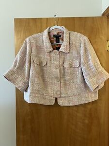 Lane Bryant Pink Peach Tan Tweed Cropped 3/4 Sleeve Blazer Jacket NWT Size 28