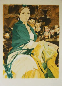 Saito Saburo - Lithography Original Signed - La Woman Spanish The Roses - Picture 1 of 1