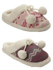 LADIES PINK GREY POM POM COMFY FLUFFY MULE SLIPPERS WOMENS UK SIZE 3-8