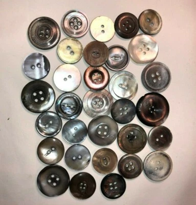 Antique shell buttons mixed design iridescent smokey gray dark purple off White - Image 1 of 3