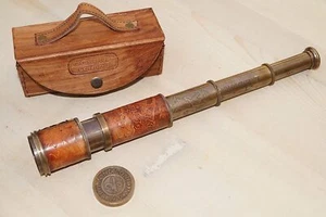 Handmade Telescope Engraved Brass Telescope Lather Grip with Lather Box - Picture 1 of 4