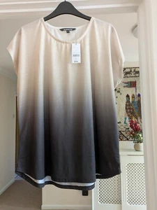 Ombre Top with Cap Sleeve Light Fawn to Black- Round Neck- Beaded at the Top-NEW - Picture 1 of 6