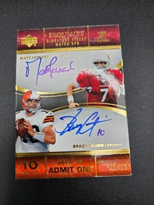 2007 EXQUISITE MATT LEINART-BRADY QUINN RC DUAL AUTOGRAPH #ED 09/30 SIGS TICKET - Image 1 of 2