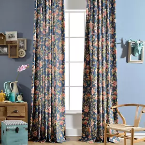 Blooming Flower Print Vintage Style Room Darkening Grommet Curtain Drapes for Li - Picture 1 of 9