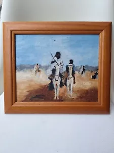 Peinture Huile Sur Bois Orientaliste Touaregs Sur Chameau Tableau Encadré Signé - Photo 1 sur 9