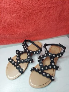 Yoki schwarze Riemchen Perlen Sandalen Größe 7,5 (sehr guter Zustand) - Bild 1 von 5