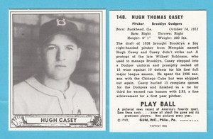 1940 Playball Reprint # 148 Hugh Casey -- Brooklyn Dodgers