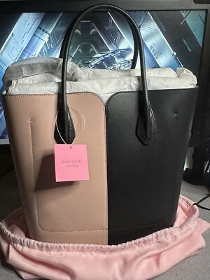 Kate Spade Black Pink Colorblock Stripe Leather Large Nicola Tote Bag NWT - Image 1 of 3