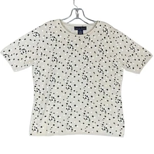 Laura Scott T Shirt Women M Beige Polka Dot Short Sleeve Top Pullover Crew Neck - Picture 1 of 9