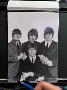 The Beatles Paul McCartney John Lennon Ringo George Pencil Drawing 9” x 12” Art - Picture 1 of 2
