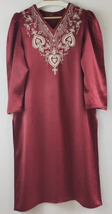 Vestido vintage boho líquido satinado caftán con cuentas bordado abertura salón M-XL - Imagen 1 de 5