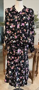 Carole Little Saint Tropez Damen 4 schwarz Blumen Tie Drop Waist Vintage Kleid AA - Bild 1 von 11