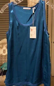 helmut Lang Lagoon blue satin finish tank top Sz 10 - Picture 1 of 9