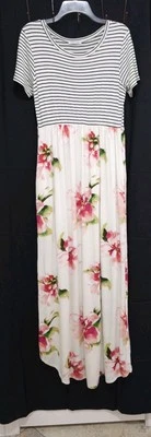 NEW White Birch STRETCHY Jersey Knit Maxi Dress Medium Black White Pink Pockets - Image 1 of 4