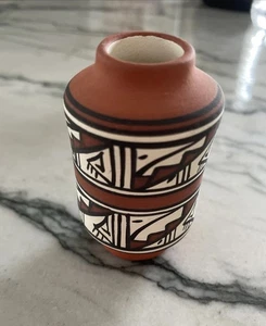 Vintage südwestliche indianische Navajo Keramik Ton Vase Handarbeit signiert EUC - Bild 1 von 10