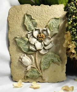Vintage Ceramic Wall Plaque with White Magnolias - Picture 1 of 5