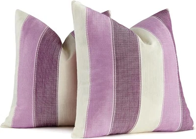 Paquete de 2 fundas de almohada a cuadros AmHoo de 18"x18" a rayas de granja de algodón y lino Foto 1 de 4