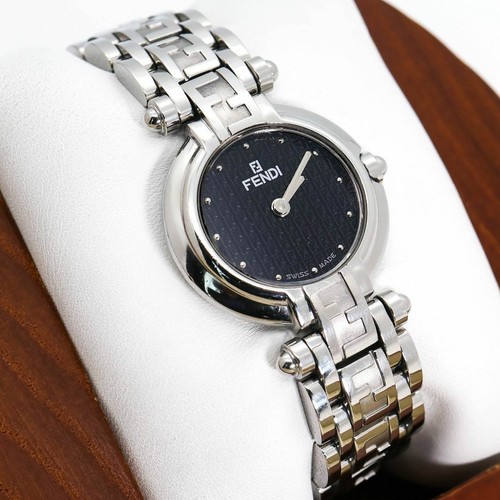 Orologio Fendi 750L Zucca Quadrante Nero Bracciale Quarzo U Funzionante No Graffi