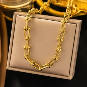 316l Stainless Steel U-shape Thick Chain Necklace Bracelet Earrings Set Jewelry - Picture 1 of 28