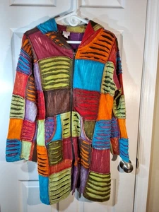Boho Colorblock Jacket Patchwork Long Artistic Eclectic Cottagecore Peasant L/XL - Picture 1 of 8