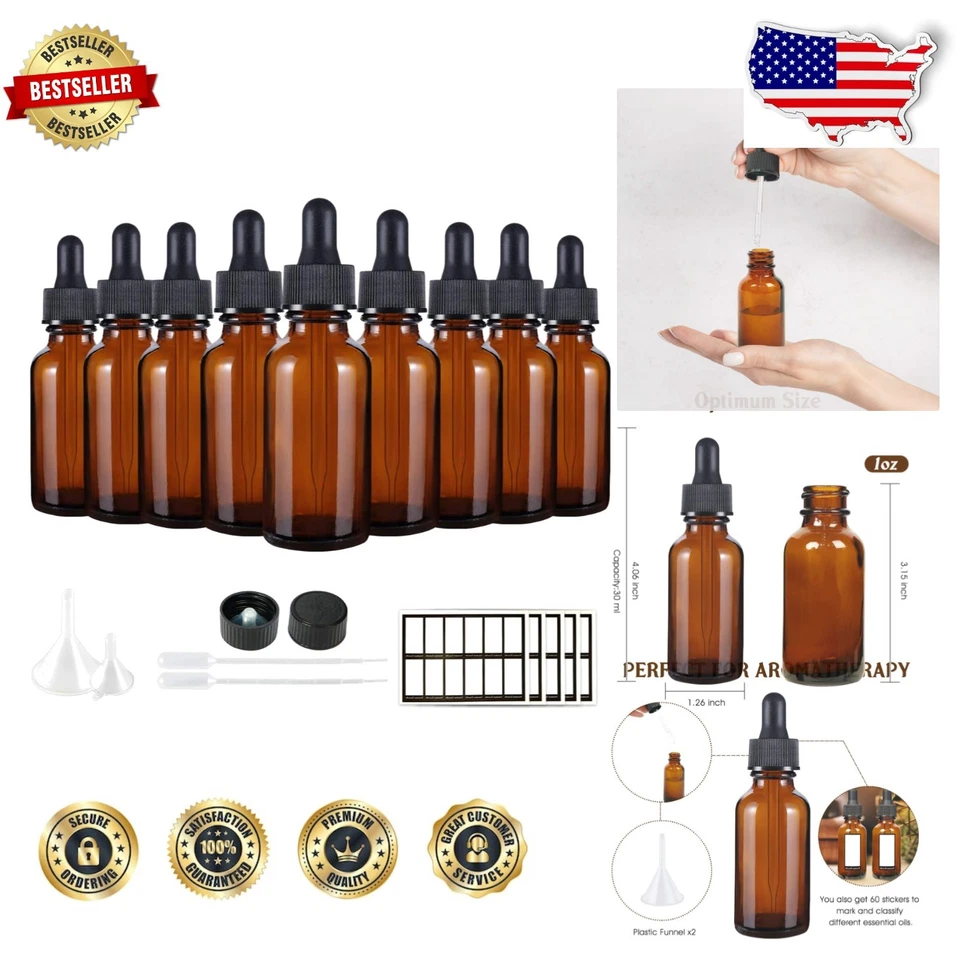 1 Oz Eye Dropper Bottle(48 Pack) Eternal Moment 30ml Amber Glass Bottles With