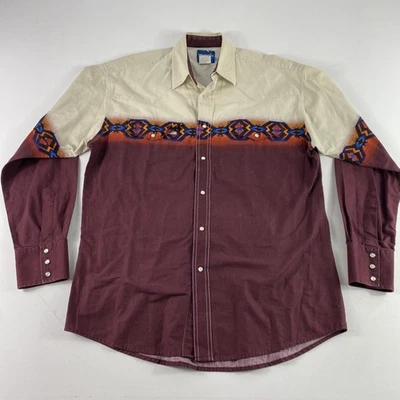 Vintage Wrangler Shirt Mens Large Aztec Western Pearl Snap Rodeo Cowboy 90s - Image 1 of 4