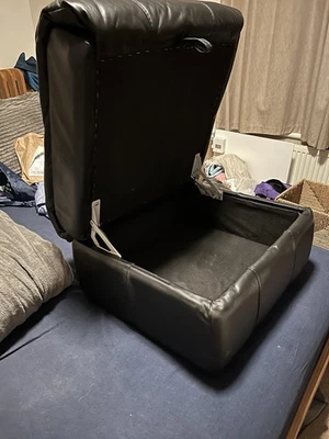 Black Real Leather Ottoman Box Storage Footstool Pouffe - Image 1 of 4